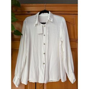 NWT Italian-Made H&H 100% Viscose White Button-Down Blouse – Size Medium